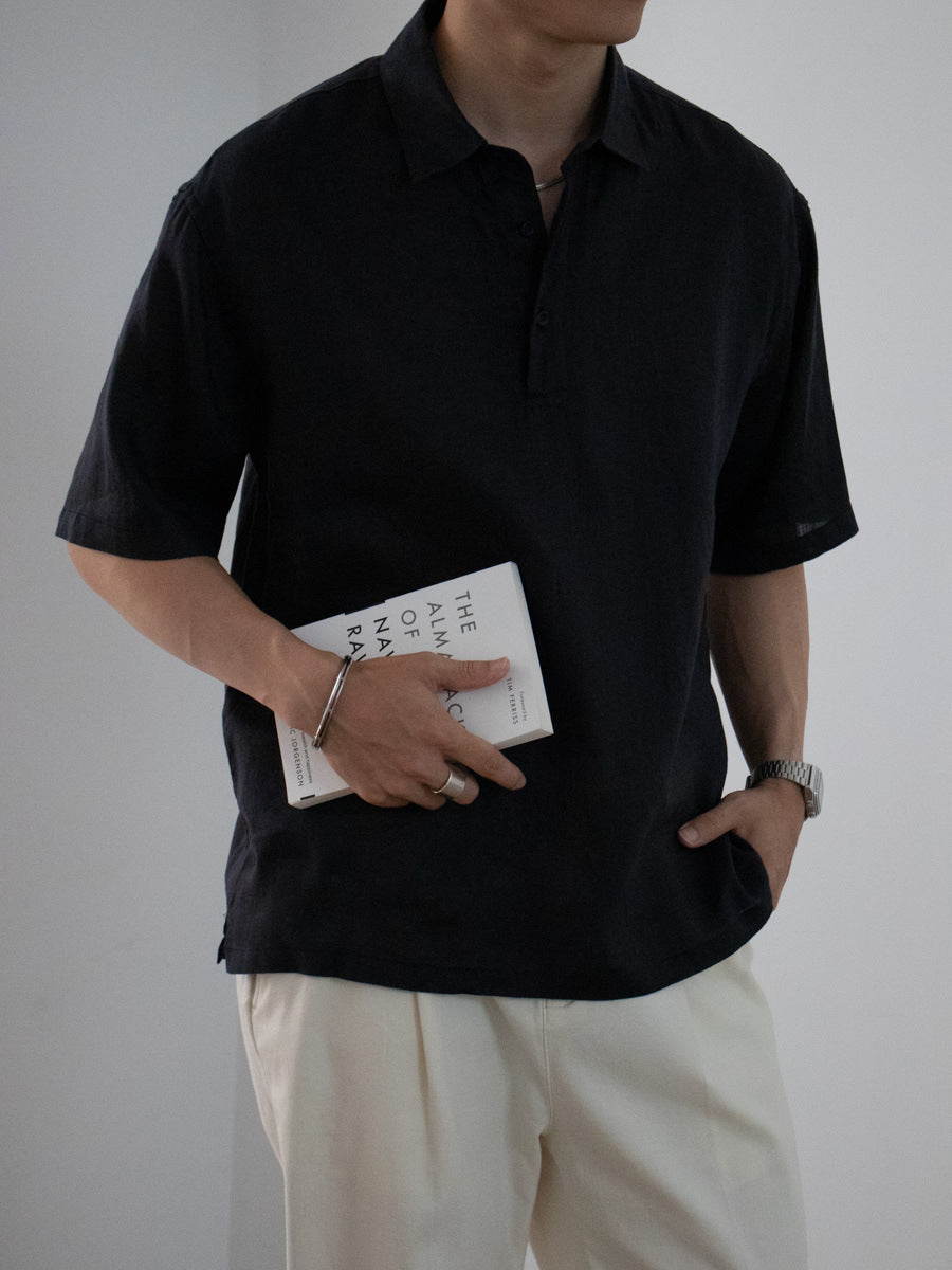 Men's Linen Short Sleeve Pullover Shirt