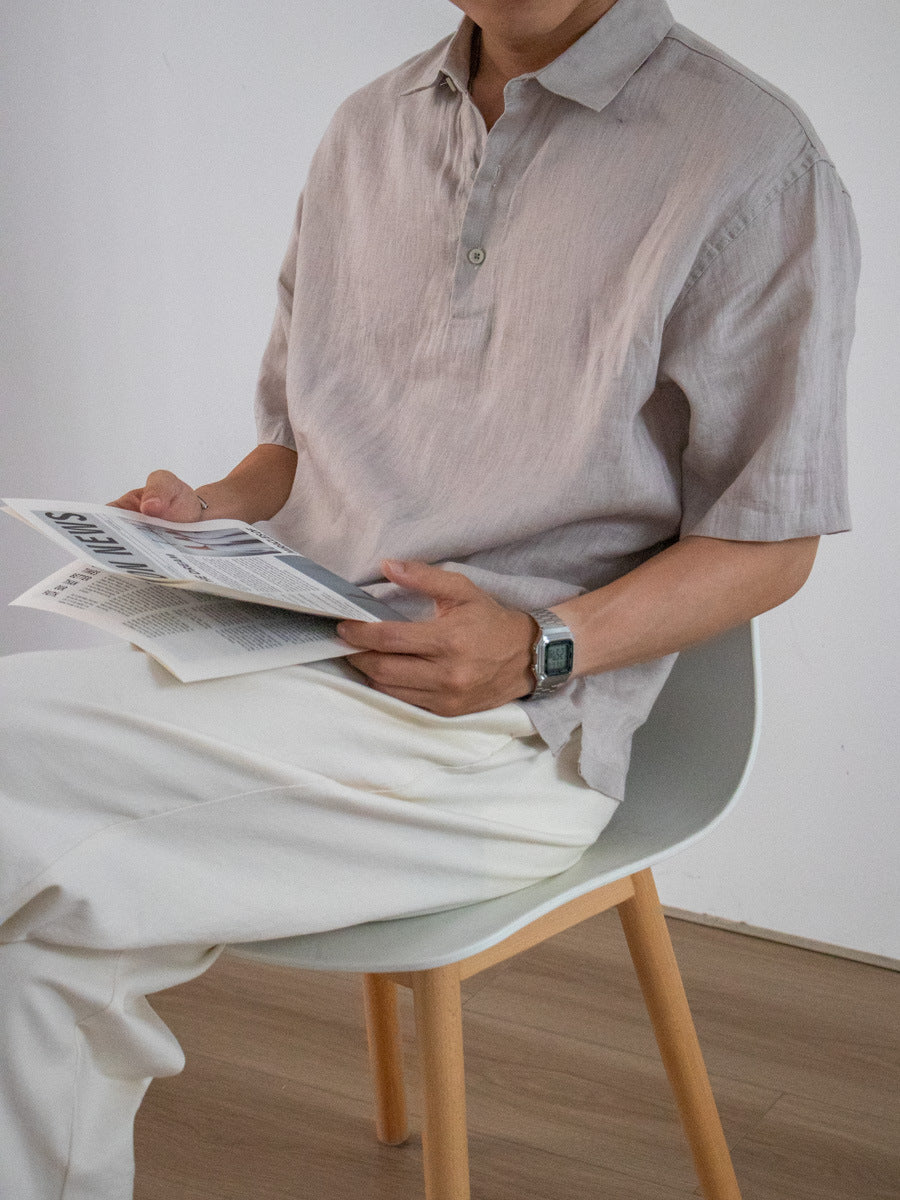 Men's Linen Short Sleeve Pullover Shirt