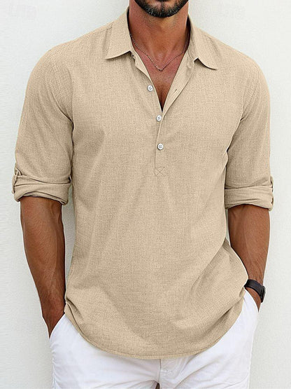 Men's Linen Blend Casual Shirt Breathable Non-Iron Short Sleeve