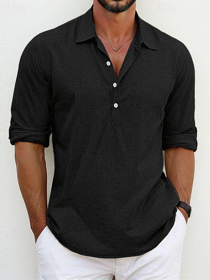 Men's Linen Blend Casual Shirt Breathable Non-Iron Short Sleeve