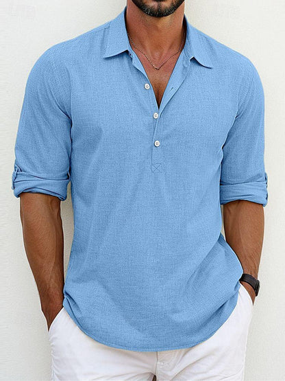Men's Linen Blend Casual Shirt Breathable Non-Iron Short Sleeve