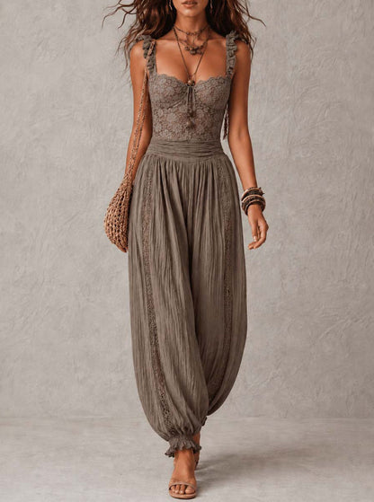 Womens Lace Suspender Harem Jumpsuit
