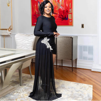 Womens Diamond Rhinestone Slim Fit Long Sleeve Dress