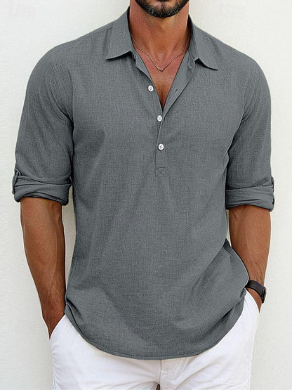 Men's Linen Blend Casual Shirt Breathable Non-Iron Short Sleeve