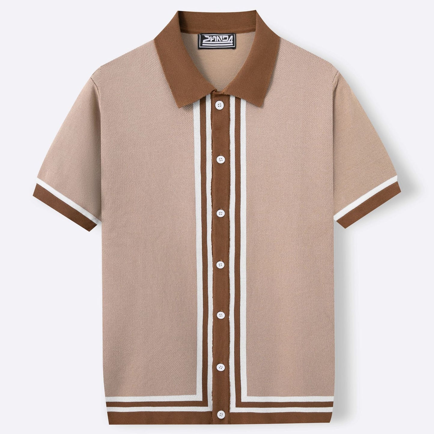 Men Summer Short Sleeve Knitted Striped Lapel Collar Business Polo Shirt