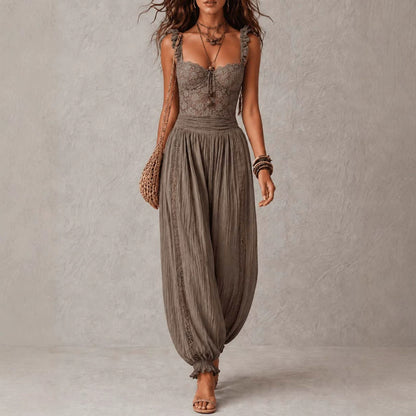 Womens Lace Suspender Harem Jumpsuit
