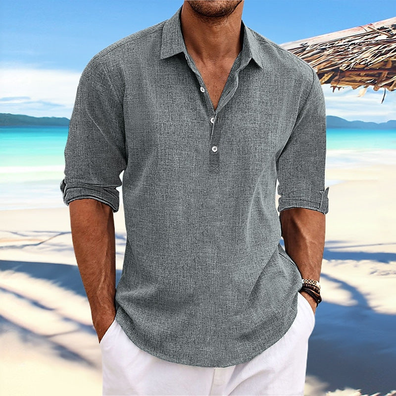 Men's Linen Blend Casual Shirt Breathable Non-Iron Short Sleeve