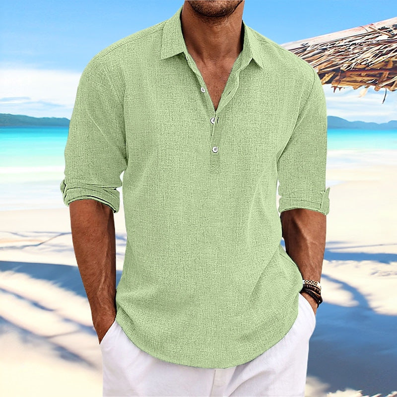 Men's Linen Blend Casual Shirt Breathable Non-Iron Short Sleeve