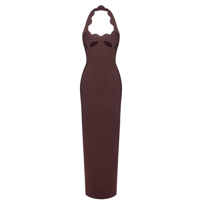 Retro Halter Neck Long Dress with Hollow-Out Design
