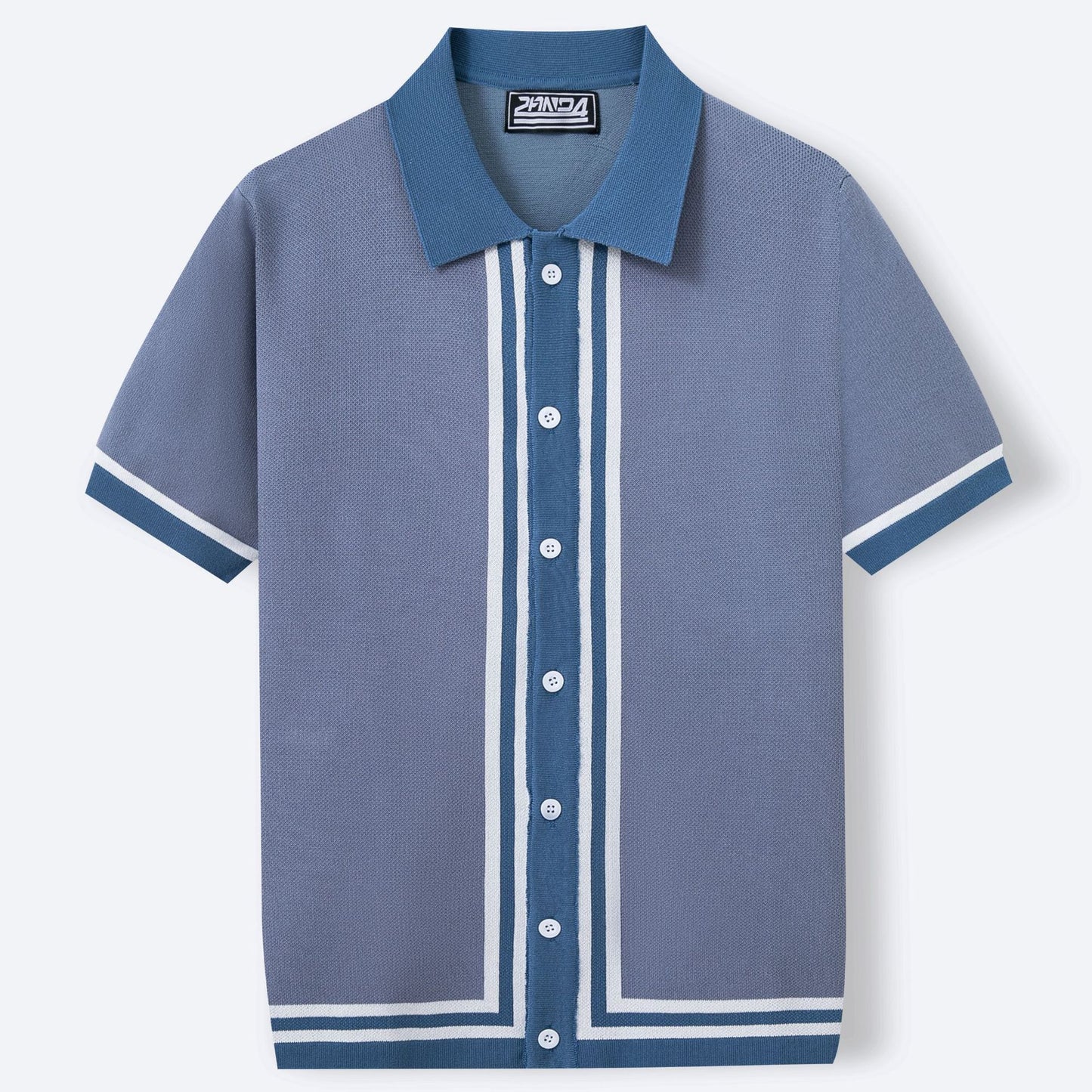 Men Summer Short Sleeve Knitted Striped Lapel Collar Business Polo Shirt