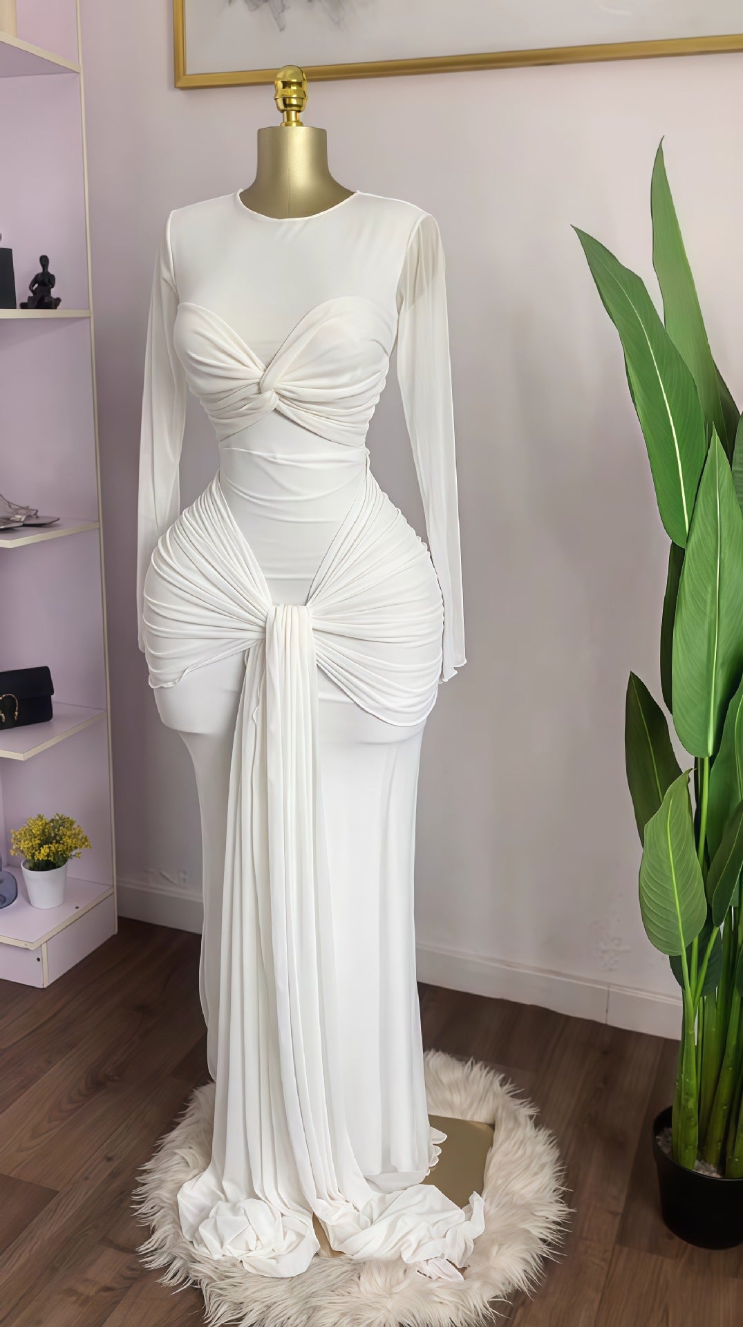 Elegant Long Sleeve Round Neck Bodycon Dress