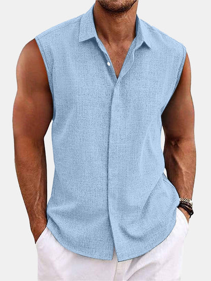 Men Sleeveless Hawaiian Linen Vest Shirt