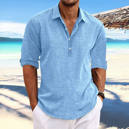 Men's Linen Blend Casual Shirt Breathable Non-Iron Short Sleeve