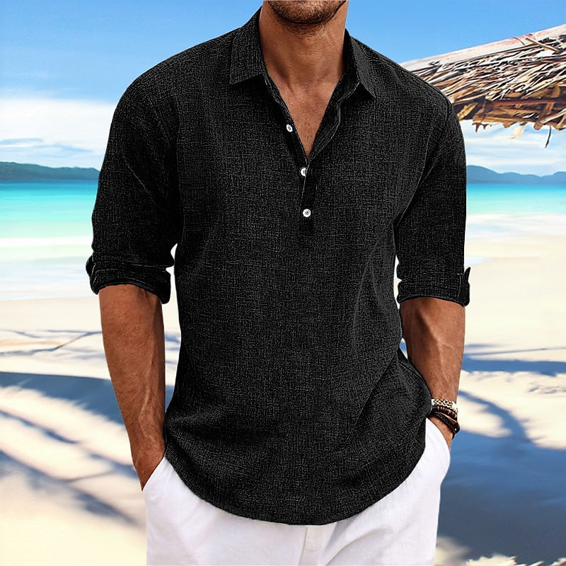 Men's Linen Blend Casual Shirt Breathable Non-Iron Short Sleeve