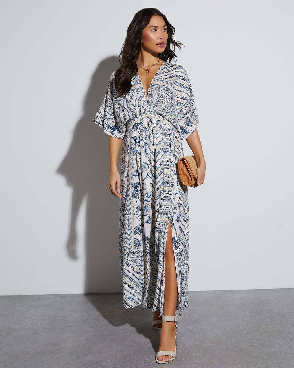 Women's V-Neck Printed A-Line Short Sleeve Dress