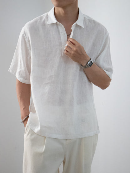 Men's Linen Short Sleeve Pullover Shirt