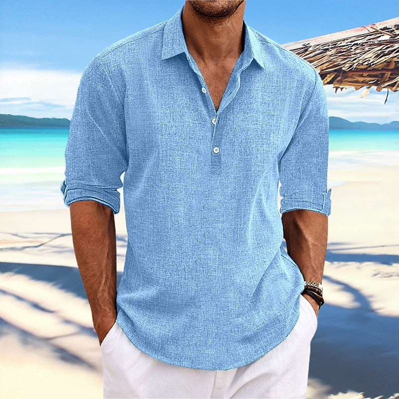 Men's Linen Blend Casual Shirt Breathable Non-Iron Short Sleeve