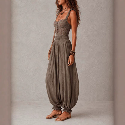Womens Lace Suspender Harem Jumpsuit