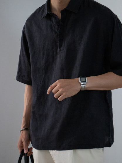 Men's Linen Short Sleeve Pullover Shirt