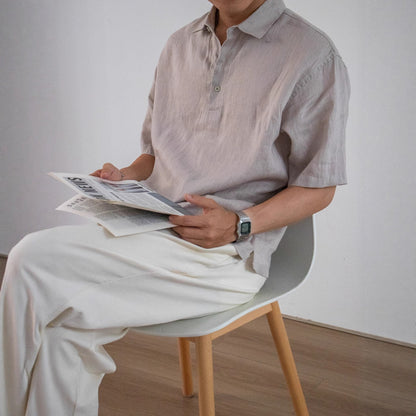 Men's Linen Short Sleeve Pullover Shirt