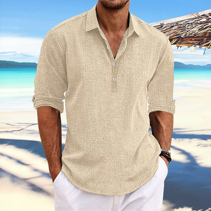 Men's Linen Blend Casual Shirt Breathable Non-Iron Short Sleeve