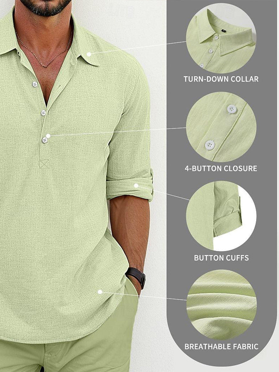 Men's Linen Blend Casual Shirt Breathable Non-Iron Short Sleeve