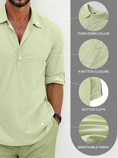 Men's Linen Blend Casual Shirt Breathable Non-Iron Short Sleeve