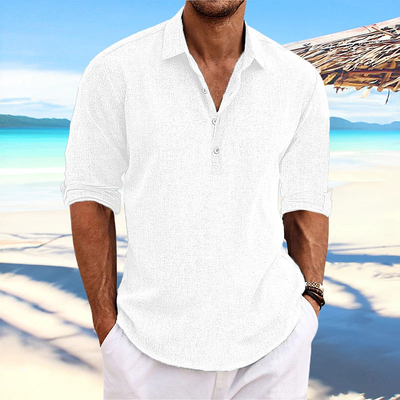 Men's Linen Blend Casual Shirt Breathable Non-Iron Short Sleeve